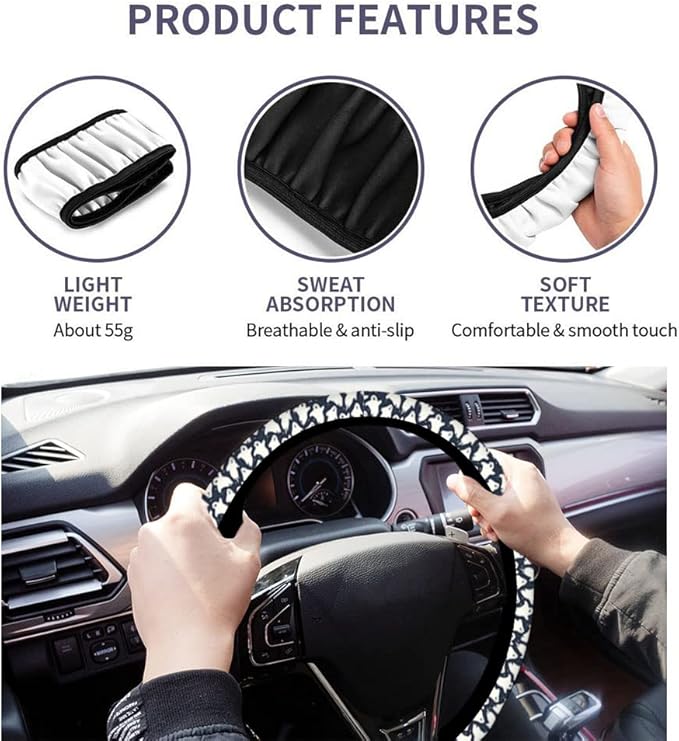 Swono Steering Wheel Covers Cute Ghosts, Halloweeen Funny Dancing Ghosts Non Slip Neoprene Car Wrap Cover Comfort Grip Stretch-On Automotive Steering Wheel Protector 15 Inch