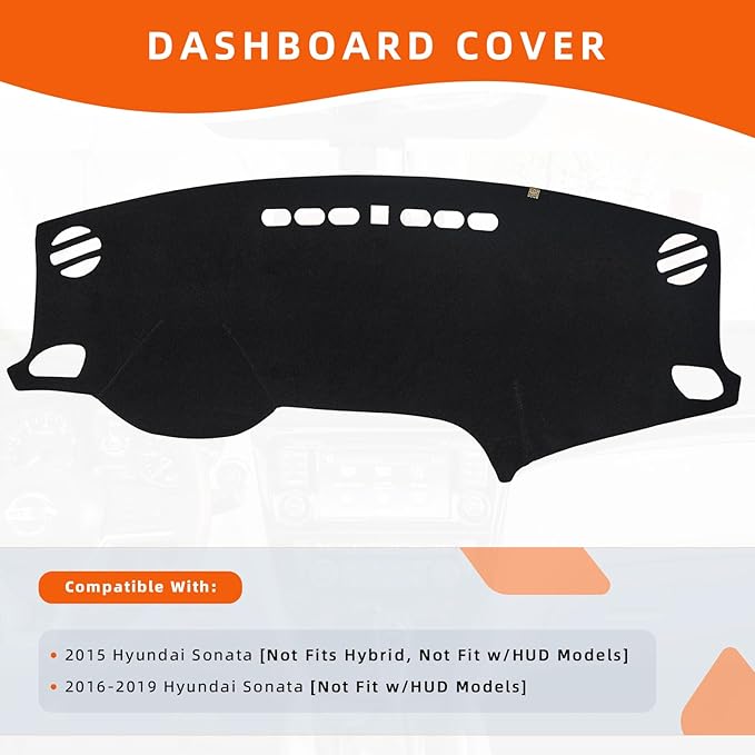 KEYOOG Dashboard Cover Dash Mat Fit for Hy-undai Sonata 2019-2016 (Without HUD Models),Car Dash Board Mat Anti-Glare Carpet,Non-Slip Pad Sunshield Protector (Black)