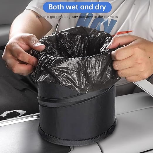 2pcs Collapsible Pop-up Car Trash Can with Elastic Band Hanging Multipurpose Trash Bin for Car/Home (Black)