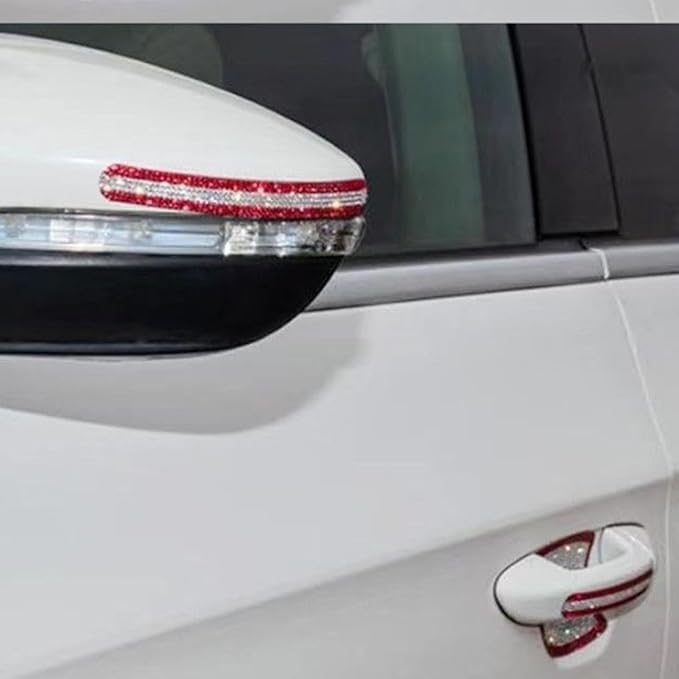 BetterJonny 10PCS Crystal Car Door Handle Scratches Protector, Rhinestone Car Door Handle Stickers Bling Car Door Handle Scratch Protector Stickers for Women and Girls Car Stickers (Red+White)