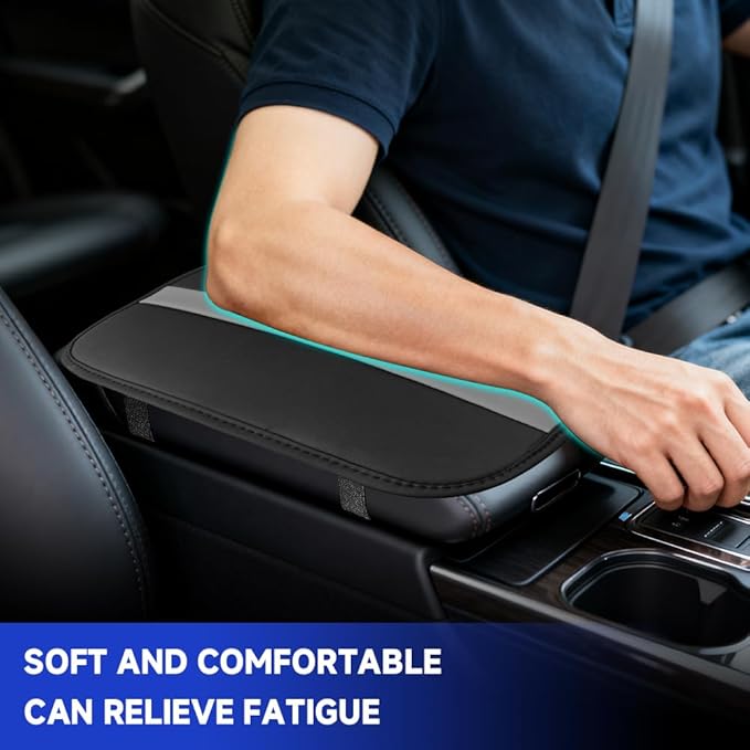 Car Center Console Cushion Pad, Arm Rest Cover for Car, Leather Waterproof Auto Armrest Seat Box Protector, Auto Armrest Storage Box Accessories Fits for Most Vehicles, SUVs, Trucks (Grey)