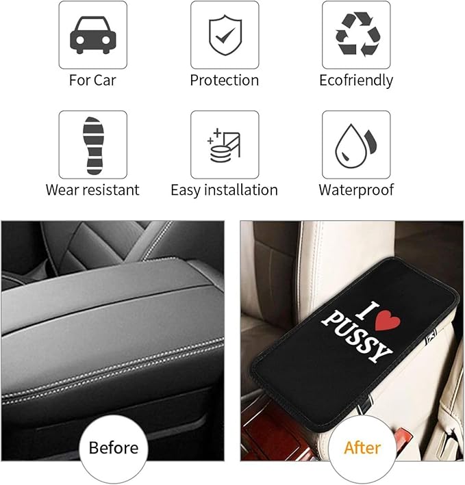 I Love Pussy I Love Sex Car Armrest Cover Center Console Cover Waterproof Car Armrest Seat Box Cover Protector Car Handrail Box Cushion for Car Truck Rv SUV and Many Vehicles