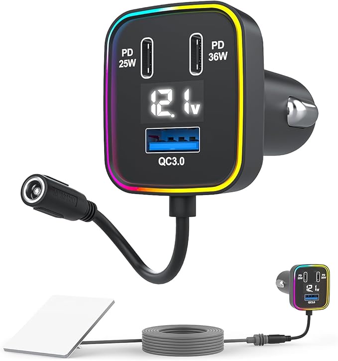 4-in-1 Starlink Mini Car Charger Adapter | 12V-24V Cigarette Lighter to DC5521 + QC3.0 USB-A + Dual USB-C PD (25W & 36W) | Compatible with Starlink Mini & Other Devices (Car Charger with DC Port)