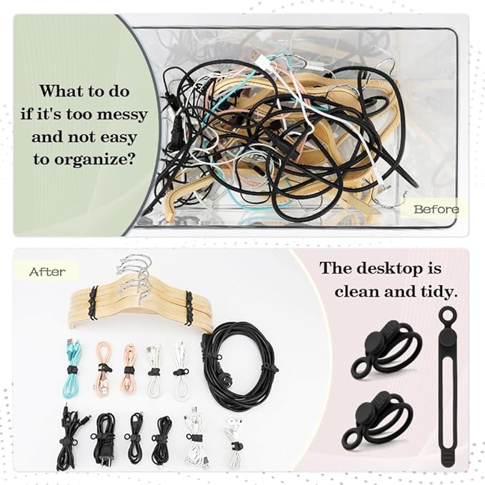 24Pcs Silicone Cord Ties, Cable Straps, Multipurpose Elastic Cord Organizer, Cord Ties for Electrical Cords, Charging Cord Organizer, Charger Computer Headphone Mouse Cable Ties Reusable