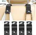 4PCS Bling Car Seat Headrest Hooks, Crystal Rhinestone Flower Vehicle Back Seat Hanger Holder Hook, Automotive Interior Hanging Storage Accessories for Purse Coats Bag, Universal Fit (Black)