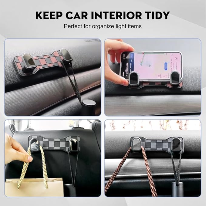 NHHEO Car Hooks, Strong Self-Adhesive Multifunctional Metal Backseat Dashboard Hangers Universal Vehicle Hook for Key Charging Cable Earphone Bag(Black)
