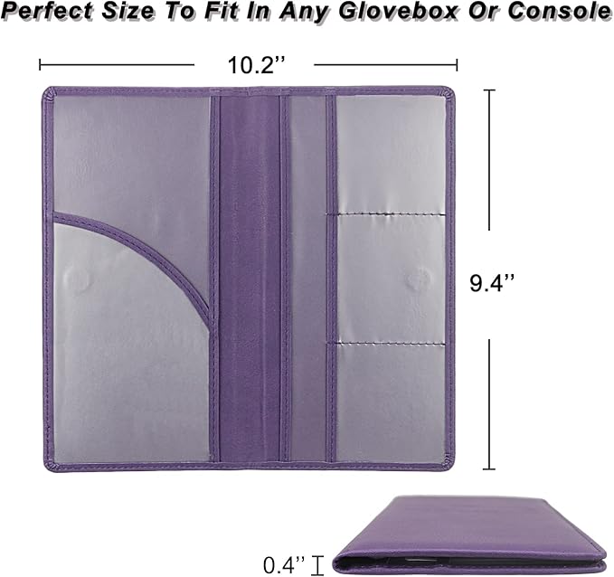 Car Registration and Insurance Holder, Premium Leather Insurance and Registration Holder,vehicle Glove Box Car Organizer, with Magnetic Shut for Cards, Driver License (Purple)