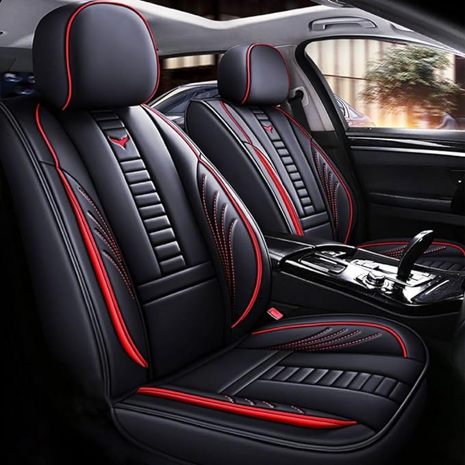 Niscarda Custom Front Car Seat Cover for Hyundai Santa Cruz 2022-2024, Breathable Leather Seat Cushion with Storage Pocket Airbag Compatible (Black and Red, Front Pair)