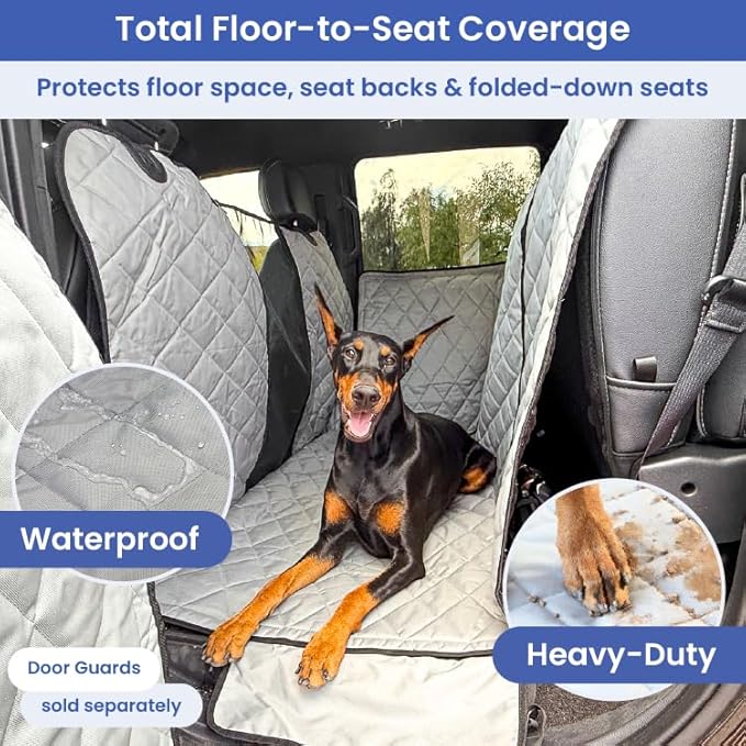 4Knines Dog Floor Hammock for Truck & Crew Cab with Fold Up Seats – Back Seat Pet Cover for Dogs – Compatible with Ram and Nissan Full Size Trucks (Driver Side Split, Camo)