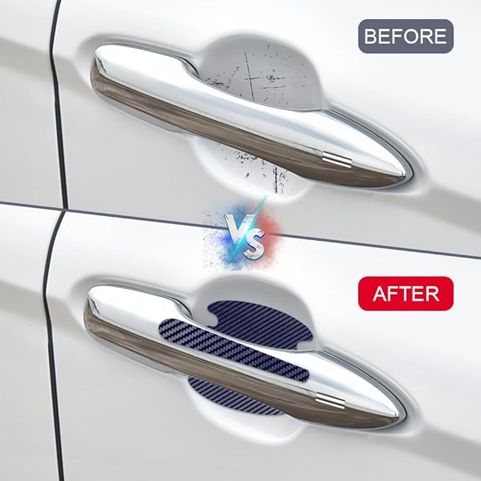 8PCS Car Door Handle Scratch Protector, Car Door Handle Sticker, Carbon Fiber Auto Doors Handles Paint Guard Cover, Waterproof Auto Paint Guard Protective Films Fit for Most Vehicles (Blue)
