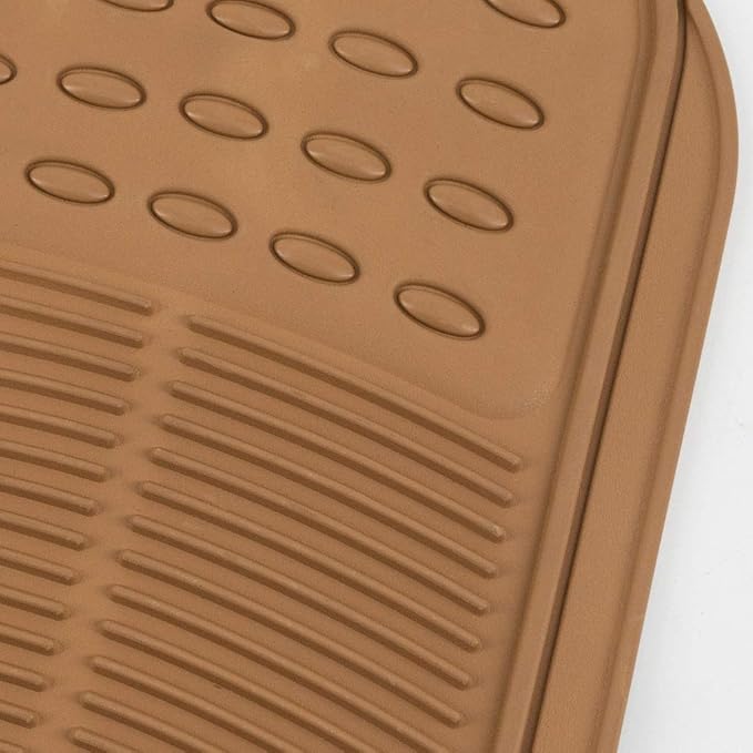 BDK Beige Heavy Duty Front & Rear Rubber Floor Mats Universal Liners for Car SUV Van & Truck, All Weather Protection with Anti-Slip Nibs, Fit Contours of Most Vehicles