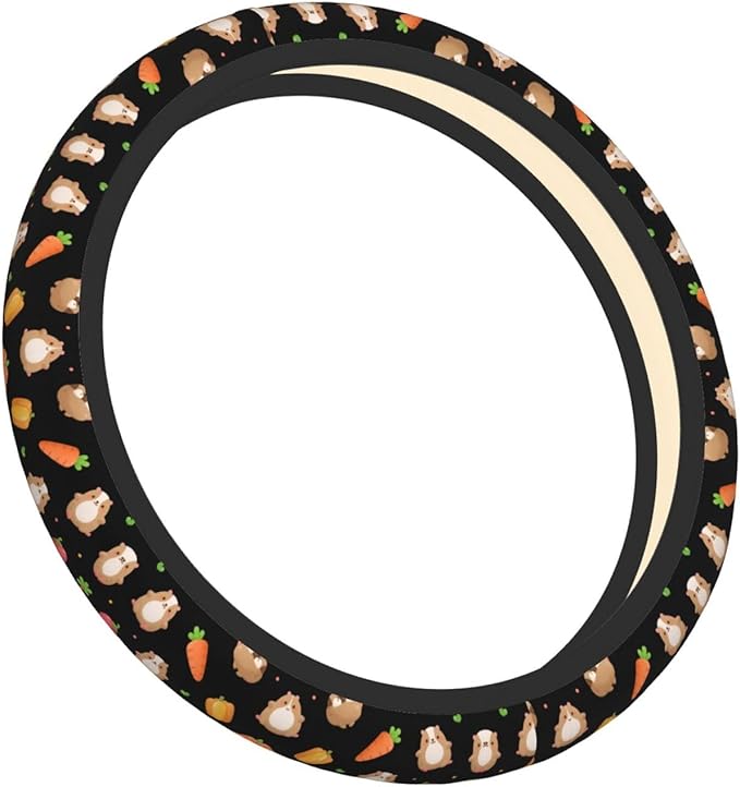 Guinea Pig and Carrots Neoprene Steering Wheel Covers Women Men Car Accessories, Universal 15 Inch Fit Auto, Suvs, Truck