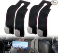 Car Seat Back Storage Hook, 2026 New Two Hook Fur Leather Seat Back Headrest Hanger Genuine Leather Double Metal Hook for Backseat Organizer, Car Organization Accessories (2, Black)