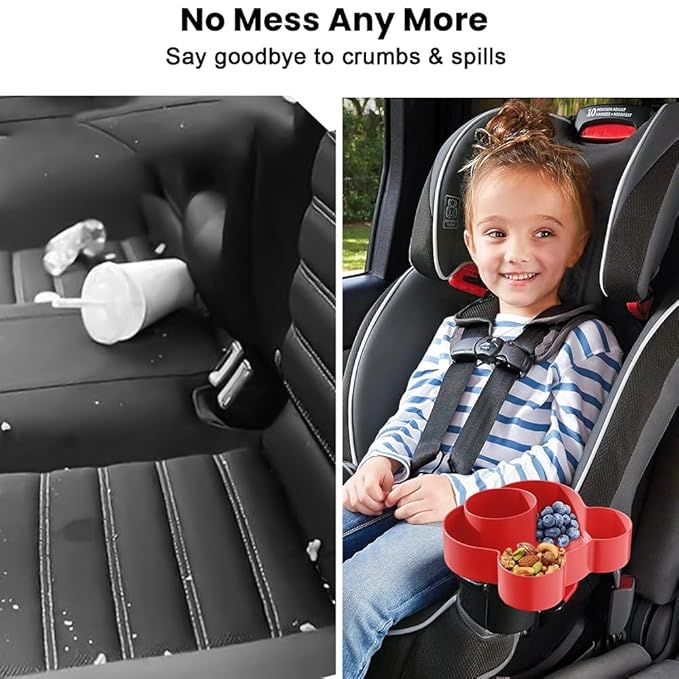 BlueOrigin Car Seat Snack Tray - Travel Tray for Kids Car Seat, Stroller, Booster and Anywhere with a Cup Holder, Toddler Road Trip Essentials Food Plate for Snacks, Toys, Entertainment (Red)