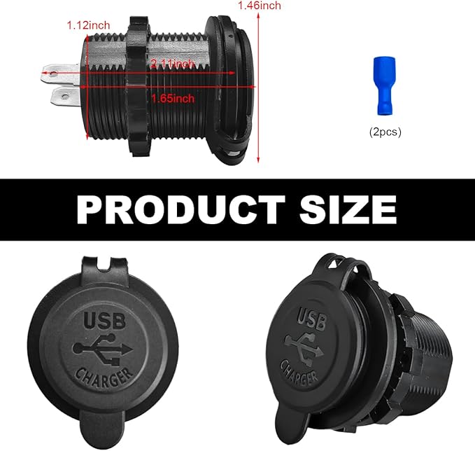 4.2A Dual USB Charger Socket, Waterproof Power Outlet 12V/24V 2.1A & 2.1A Quick Charge Socket, USB Charger Socket with Cap for Car Golf Cart Mobile RV ATV Truck Marine Boat (Green)