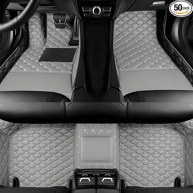 Custom Personalized Floor Mats for Cars，Luxury Full Coverage All Car Floor Mats，Anti-Slip Leather Car Mat Set ，Custom Floor Mats for 99% of Cars, Trucks & SUVs. (Grey)