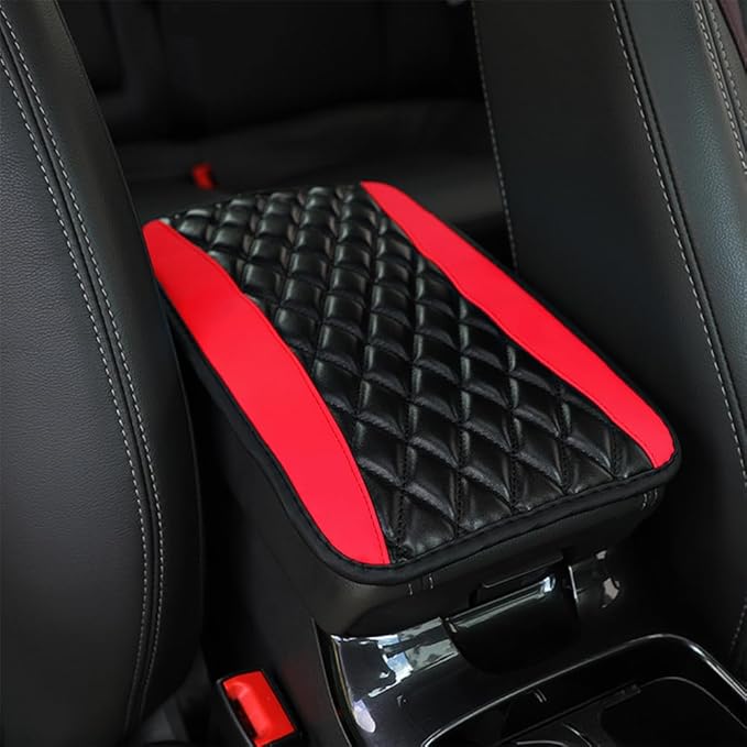 Leather Car Armrest Box Pad for Corvette C8 Stingray/C8 Coupé/C8 Z06/C8.R/C8 LT2 LT6 2019-2023 Waterproof Armrest Center Console Protector Cover Universal Arm Rest Cushion,Red, normal
