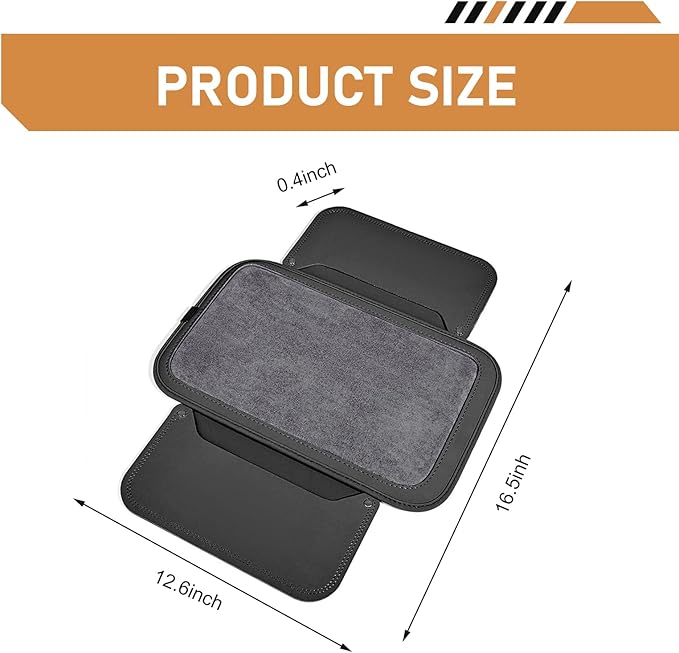 Upgraded Car Center Console Cover, Furry Soft & Comfortable Center Elbow Cushion with Two Side Storage Pockets, Luxury Leather Plush Armrest Pad Decoration, for Most Vehicles (Black)
