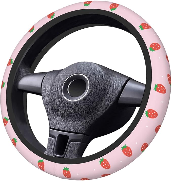 Pink Strawberry Steering Wheel Cover Neoprene Universal 15 Inches Car Steering Wheel Protector for Women Men