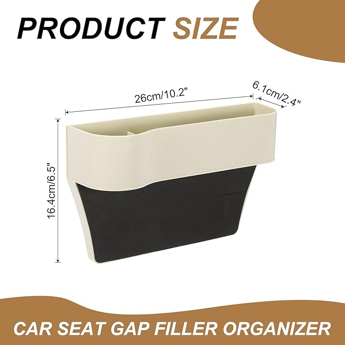 HARFINGTON Car Seat Gap Filler Organizer 10.2 x 6.5 x 2.4 Inch ABS Universal Car Organizer Storage Box Between Seat and Console (Left) with Cup Holders for Phone Sunglasses Keys, Beige
