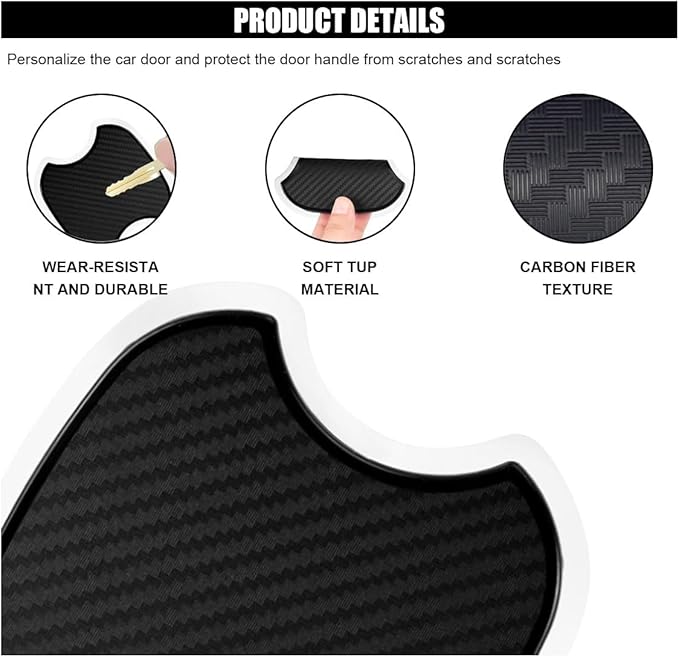 4PCS Car Door Handle Cup Scratch Protectors, TPU Carbon Fiber Door Bowl 3D Sticker, Universal Door Handle Protective Film for Most Cars (Medium)
