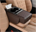 Car Center Console Cover, Memory Foam Nappa Leather Vehicle Armrest Cushion with Tissue Box, 2 Storage Bag & Holder, Automotive Arm Rest Protector Accessories, Universal Fit (Brown)