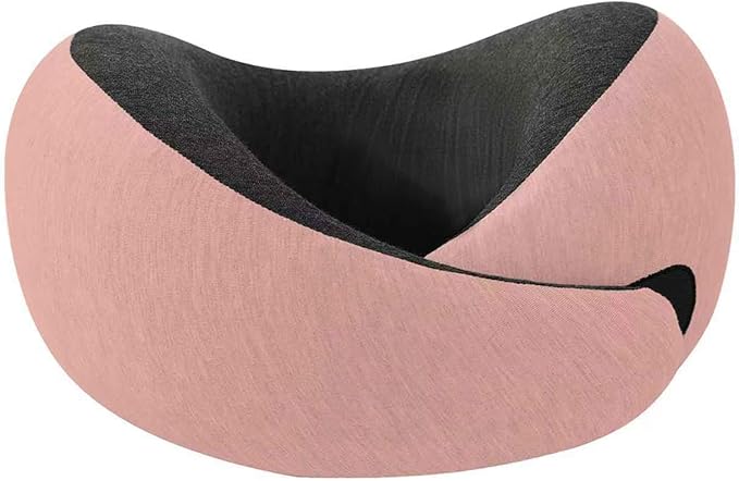 Ziixmile Travel Neck Pillow for Airplane – Memory Foam 360° Support Compact Design Ergonomic Flight Pillow for Sleeping & Neck Support Portable Travel Pillows for Adults, Car, Office Home (Pink)