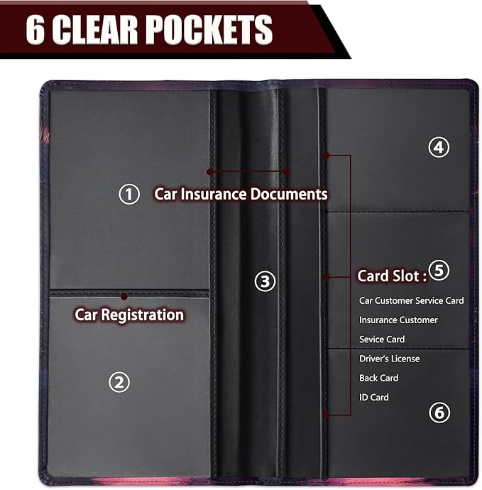 Car Document Holder with Magnetic Shut, Car Registration and Insurance Card Holder, Vehicle Glove Box Organizer Documents, Driver License, Auto Paperwork Organizer Wallet, Under Pink Moonlight Pattern