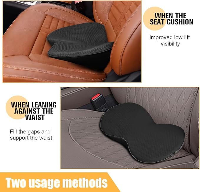 Car Seat Cushion, Memory Foam Sciatica & Lower Back Pain Relief Vehicle Chair Pillow for Driving, Breathable Automotive Seat Support Pad, Universal for SUV Sedan Truck (Black)