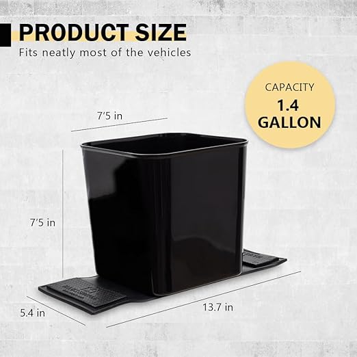 HAUSSIMPLE Car Trash Can 1.4 Gallon with Stability Flap & Magic Strips — No-Tip Leakproof Car Garbage Bin for Car Floor, Mats, Front or Back Seat, SUV, Truck, Van, Vehicle Interior Organizer (Black)