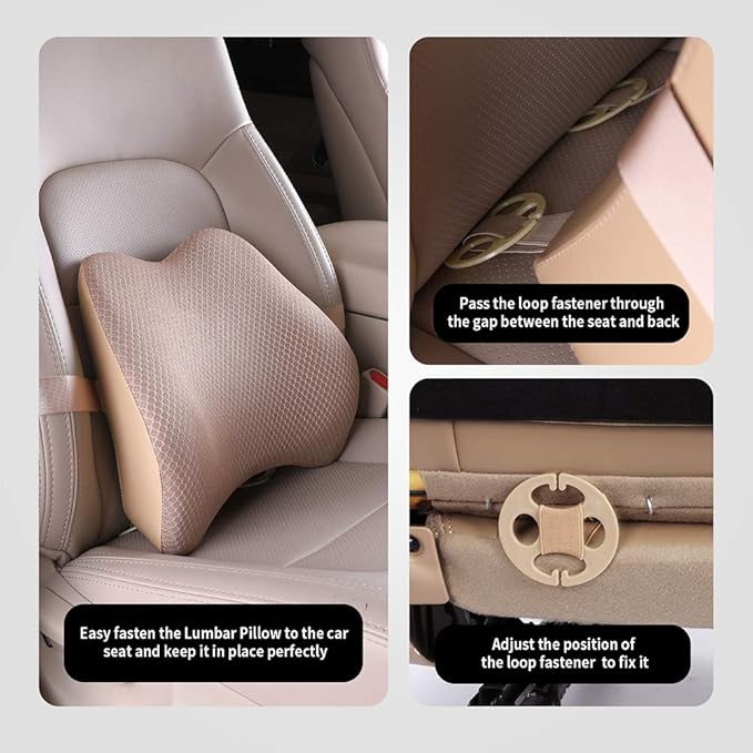 Memory Foam Lumbar Support Pillow for Car - Back Support for Car Seat (Beige)