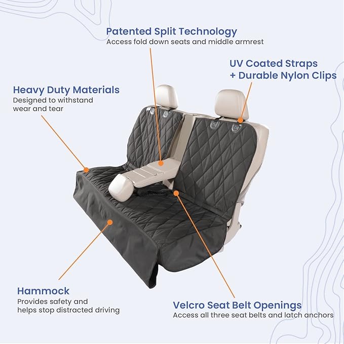 4Knines Bench Seat Covers for Trucks with Dog Hammock & Split-Tech - Rear Seat Protector for Dogs Fits Full Size Crew Cab with Split Bench Seats - Waterproof Dog Seat Cover (Passenger Side, Grey)