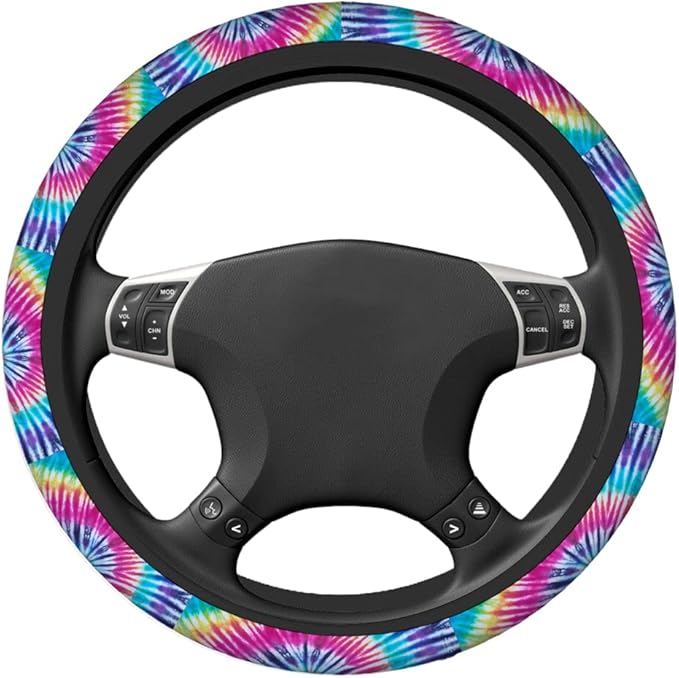 Swono Tie Dye Car Steering Wheel Cover Universal 15 Inch with Grip Contours Spiral Tie Dye Pattern Background Neoprene Auto for Men and Women Non-Slip Breathable Soft