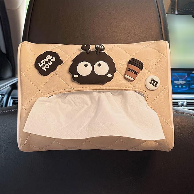 UNICOLD Tissue Boxes Holder Car Sun Visor or Vehicle Backseat Tissue Holder Car Napkin Holder for PU Leather Universal Car Paper Towel Holder Tissue Organizer Bag (Beige1)