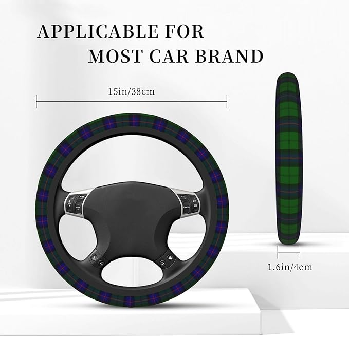 Thickened Elastic Steering Wheel Cover, Armstrong Tartan Blue and Green Plaid Ultra, Soft, Breathable, Fit for Cars, SUVs, Trucks, Stylish Comfortable Grip