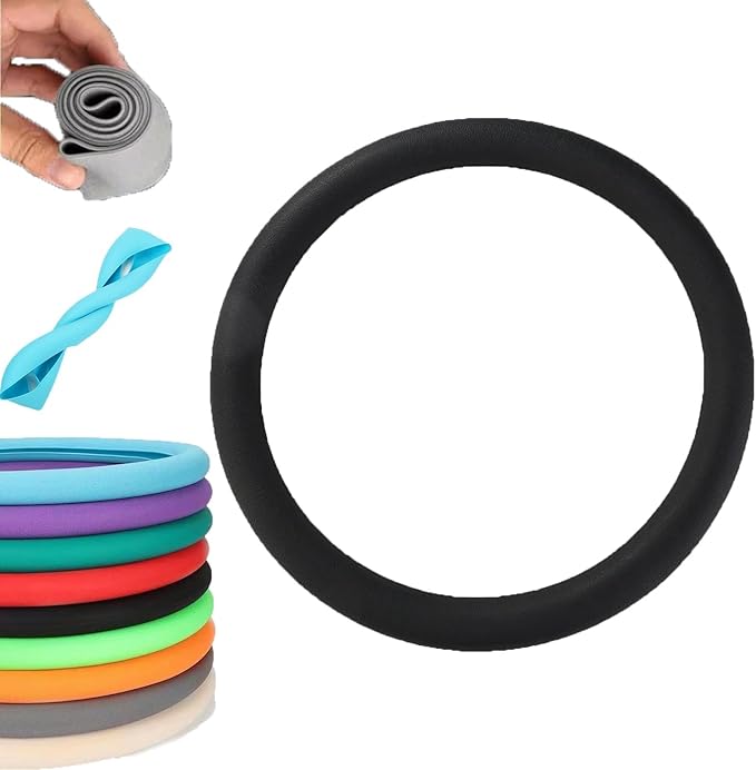 Cool Non-Slip Silicone Steering Wheel Protector - Black Thin Stretchy Car Cover, Universal Fit, Easy to Clean, Silent (Black)