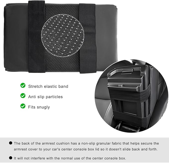 Car Center Console Armrest Pillow, 14"×8.3" Waterproof Leather Armrest Box Cover with Cup and Phone Holder, Soft Memory Foam Arm Rest Console Pad Protector for SUV Truck (Black, Embroidery)
