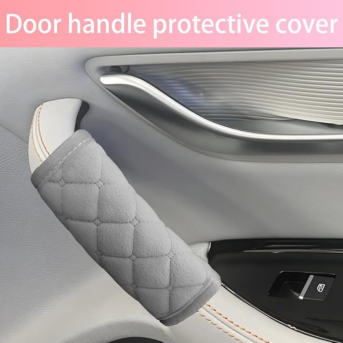 2PCS Car Grab Handle Cover, Soft Velvet Vehicle Door Pull Handle Protector, Anti-Scratch Automotive Interior Grip Gloves Decoration Accessories, Universal for SUV, Sedan, Truck (Gray)