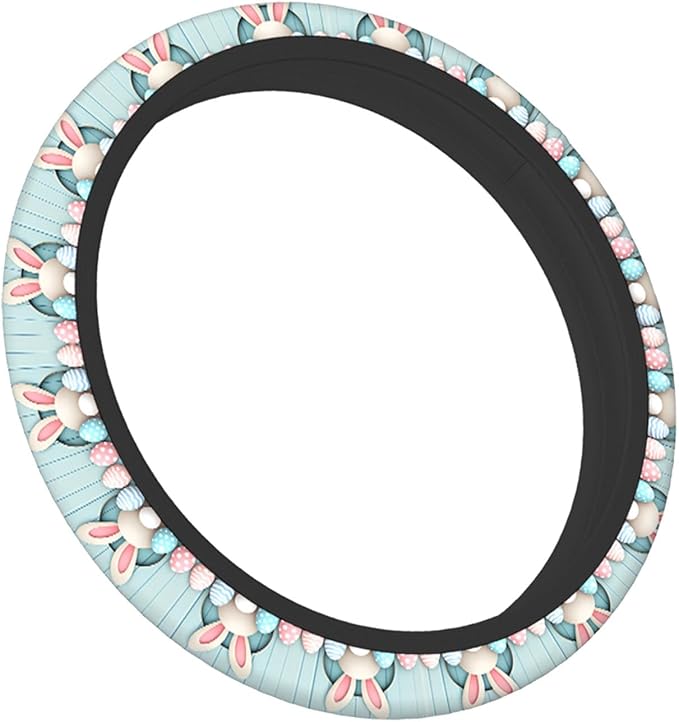 Swono Easter Universal 15" Steering Wheel Covers Easter Bunny Bottom Pink Blue Eggs Blue Wooden Cute Car Steering Wheel Cover for Men Women Girls Car Accessories