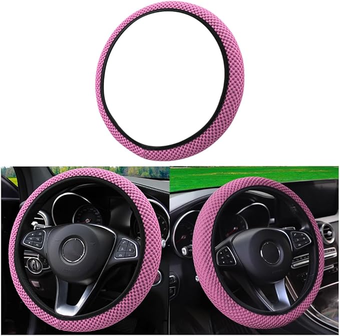 Car Steering Wheel Cover, Elastic Stretch Breathable Anti-Slip Automotive Steering Wheel Protector, Soft Comfortable Vehicle Interior Accessories, Universal for RV, SUV, Truck (Pink)