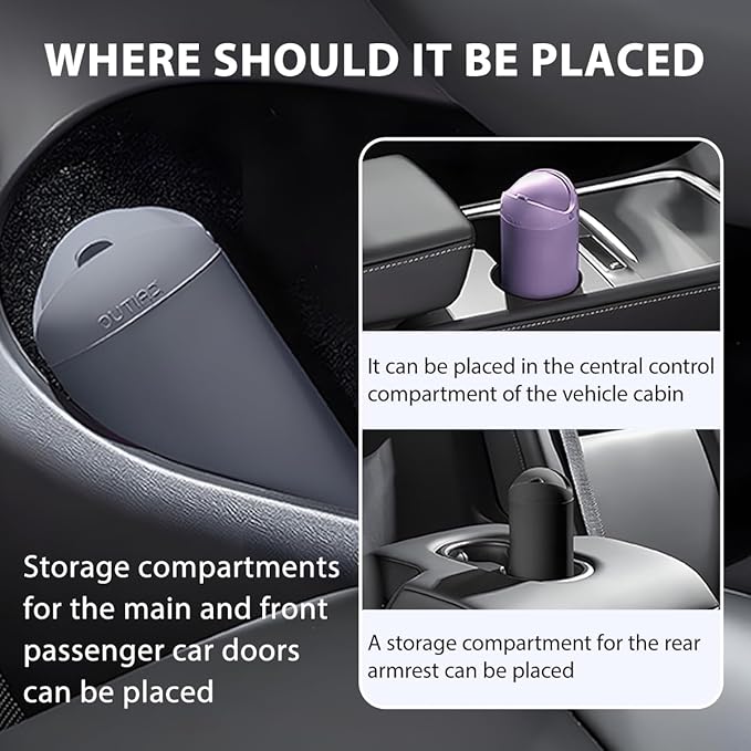 Car Trash Can with Lid, Silicone Leakproof Mini Round Vehicle Garbage Bin for Cup Holder, Portable Automotive Interior Waste Storage & Organizers Accessories, Universal Fit (Purple)