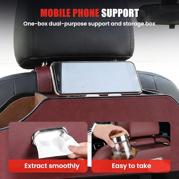3-in-1 Car Backseat Organizer, 2026 Multifunctional Car Back Seat Storage Organize Box with Cup Holder Tissue Box, for Hold Phones, Snacks, Drinks, Handbags (Beige)