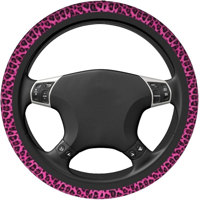 Pink Leopard Steering Wheel Cover for Women Men Girls Car Accessories Decor Anti-Slip Neoprene Auto Steering Wheel Covers Protector Universal 15 Inch