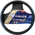 Genuine Leather Steering Wheel Cover for Semi Truck – 18" X-Large, Diamond Stitching, Anti-Slip Grip, Fits 18 Inch Wheels for Big Rig, RV & 18 Wheeler Trucks (Black/Blue)