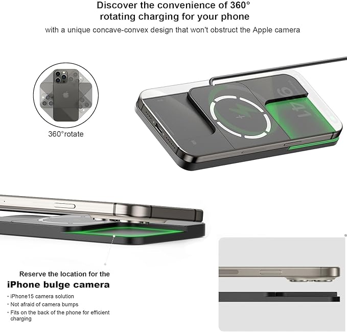 Magnetic Wireless Car Charging Pad Fast Wireless Phone Charger Mat Compatible with iPhone 16 15 14 13 12 AirPods Earbuds C11MAG