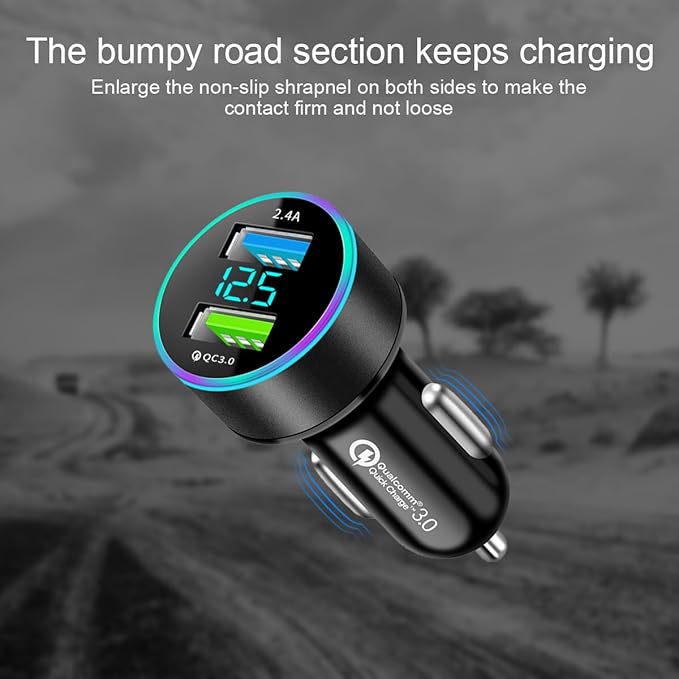 USB C Car Charger Adapter, Dual QC3.0 Ports Cigarette Lighter Car Charger, All Metal Quick Charge with LED Voltage Display, Compatible with iPhone11 pro/Xs/Max, Galaxy Note 8/S9 and More