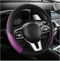 Car Steering Wheel Cover, 15 Inch Carbon Fiber Elastic Vehicle Steering Wheel Protector, Breathable Leather Auto Wheel Covers for Women Men, Interior Car Accessories (Black & Purple, AD)