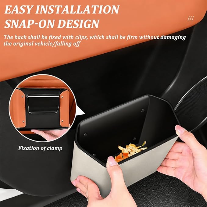 Car Trash Can, Small Waterproof Vehicle Trash Bin Garbage Container for Door Backseat, Multi-Purpose Automotive Interior Trash Bag Storage Organizer, Universal for Most Vehicles (Beige)