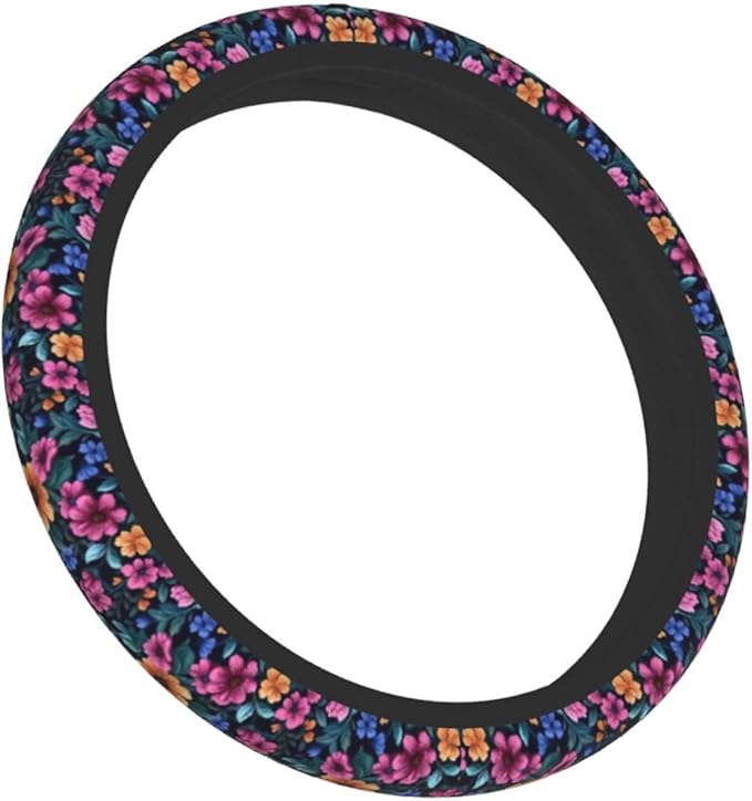Colorful Floral Steering Wheel Cover for Women Men Girls Car Accessories Decor Anti-Slip Neoprene Auto Steering Wheel Covers Protector Universal 15 Inch