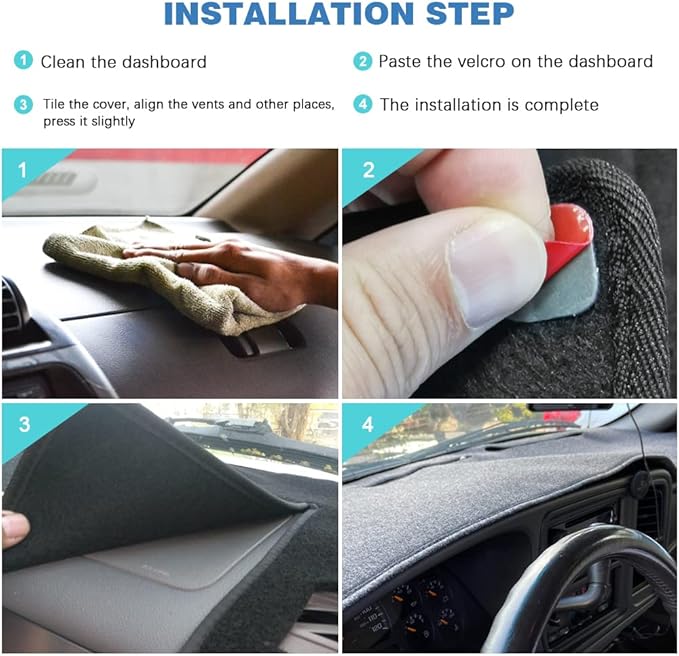 Dashboard Cover Compatible with 2007-2013 Chevy Silverado GMC Sierra with Two Glove Boxes Dash Cover Mat Black Premium Carpet